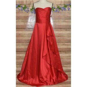 NWT Betsey & Adam Red Formal Prom Gown Dress Maxi Strapless Ruffle Size 14